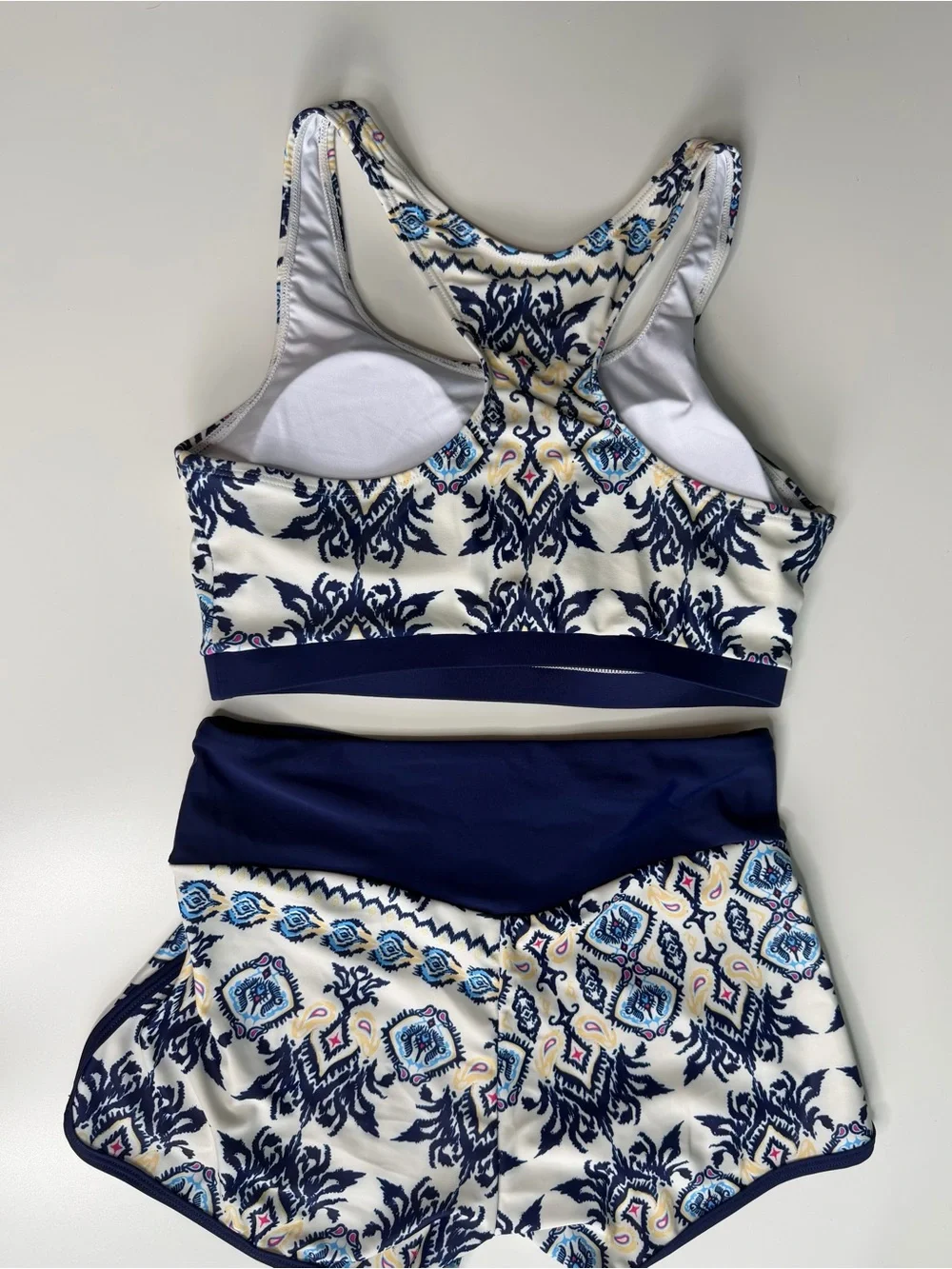 Aleumdr Women’s 3-Piece Athletic Tankini Swimsuit Set Cream & Blue • Size S•NWOT - Picture 5 of 11